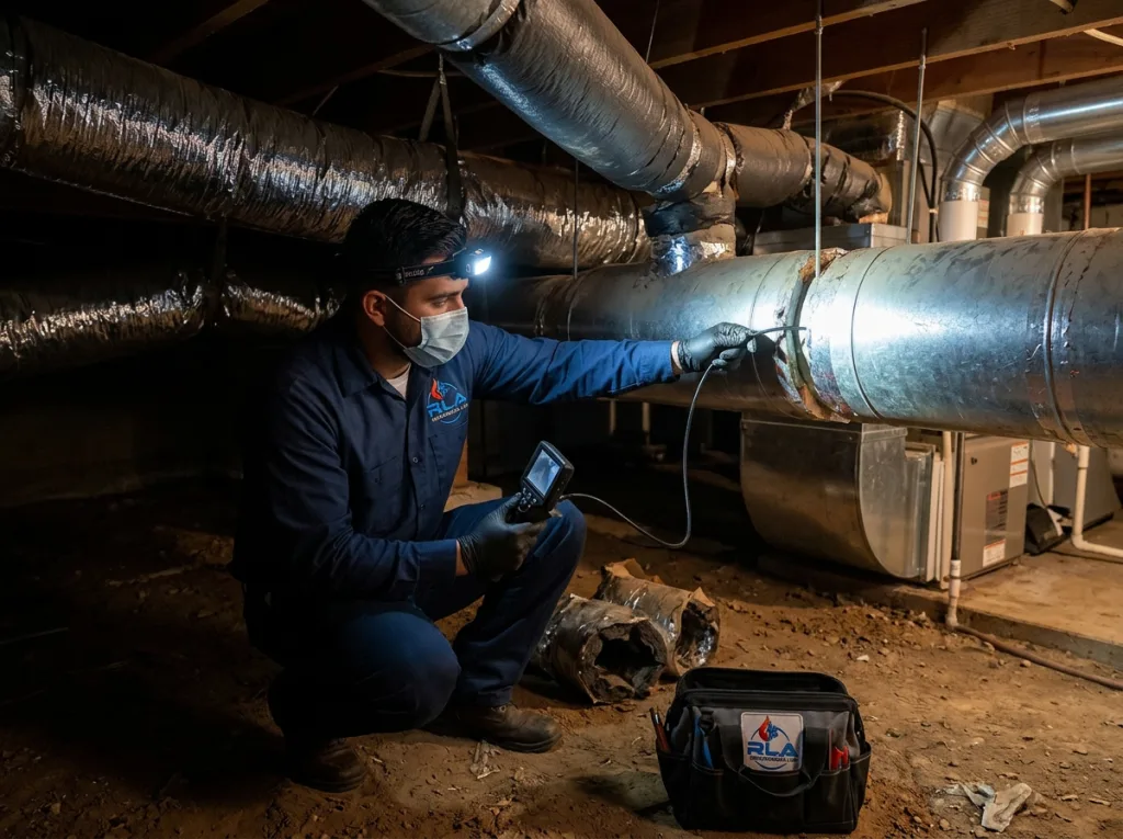 Heating system installation with ductwork inspection by RLA Mechanical in Central Florida