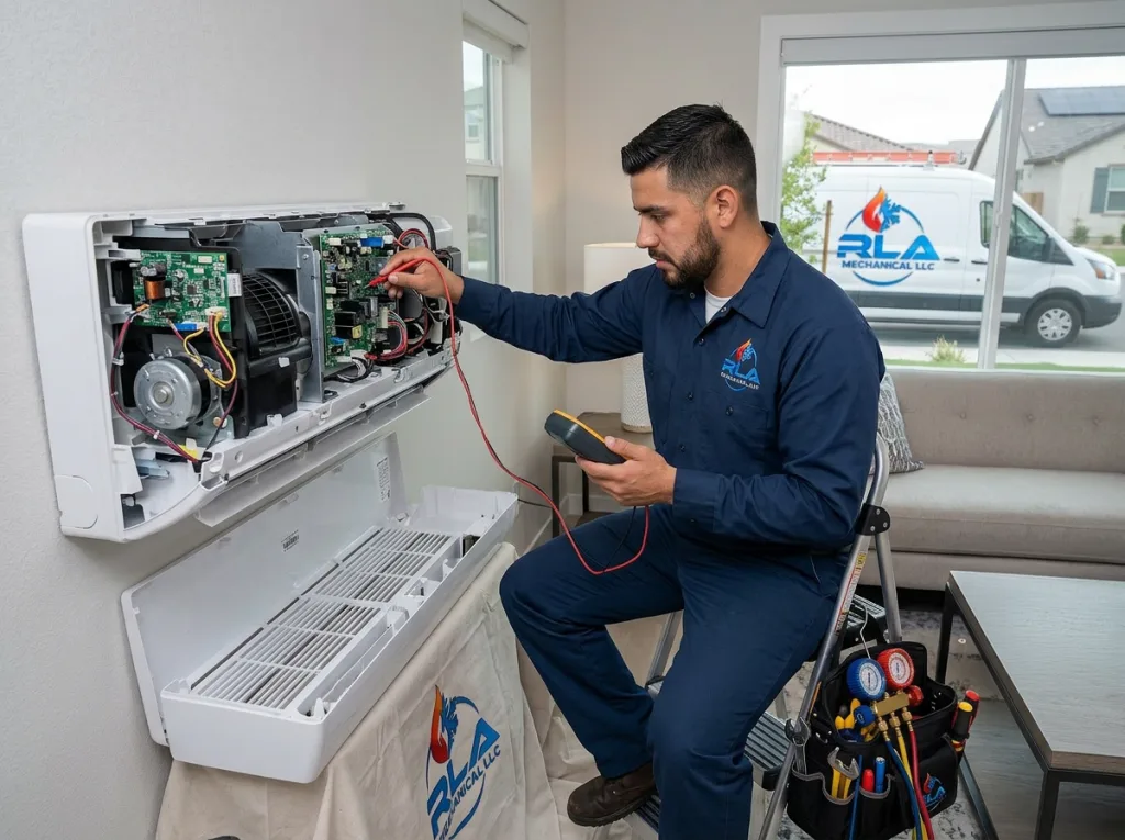 Mini-split air conditioner repair performed by RLA Mechanical technician in Florida