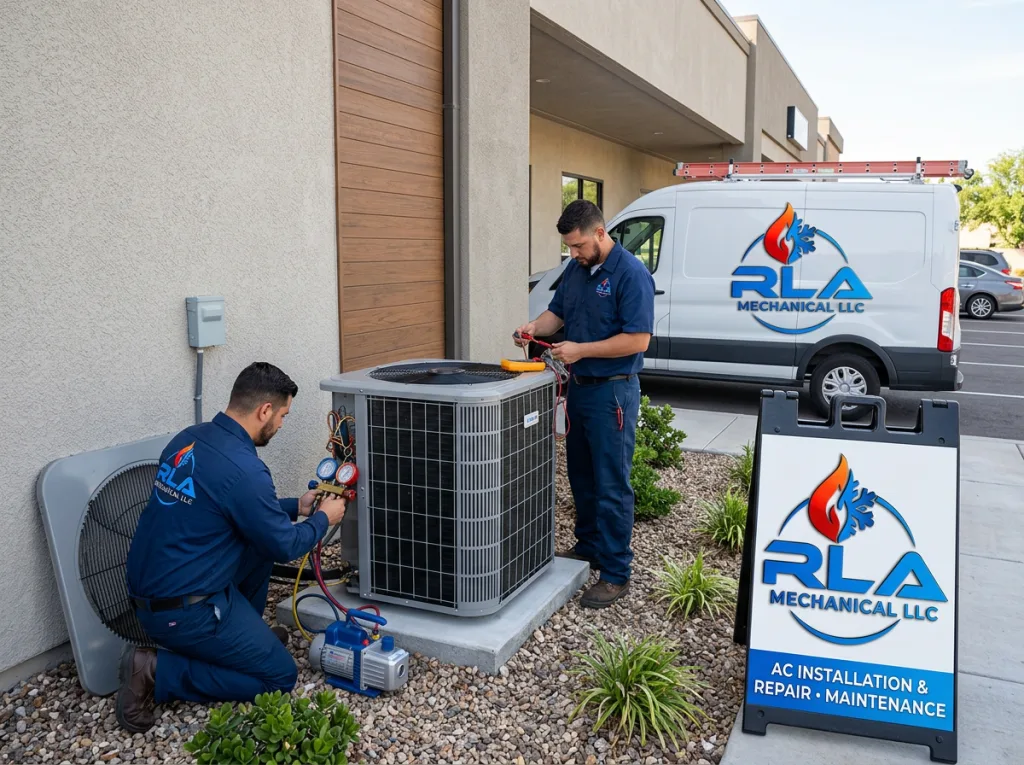 RLA Mechanical technician performing outdoor AC unit installation in Central Florida